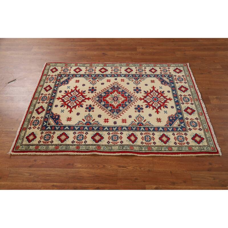 Geometric Kazak Foyer Rug Hand-Knotted Traditional Wool Carpet - 2'11"x 4'0"