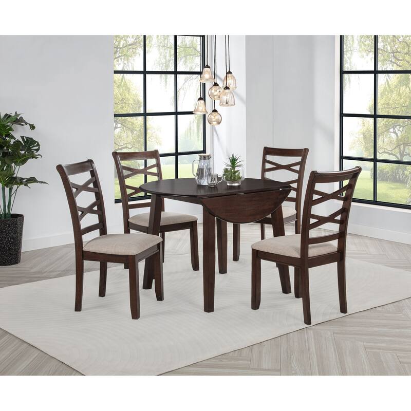 Barton 5-piece Round Wood Dining Table Set Dark Brown