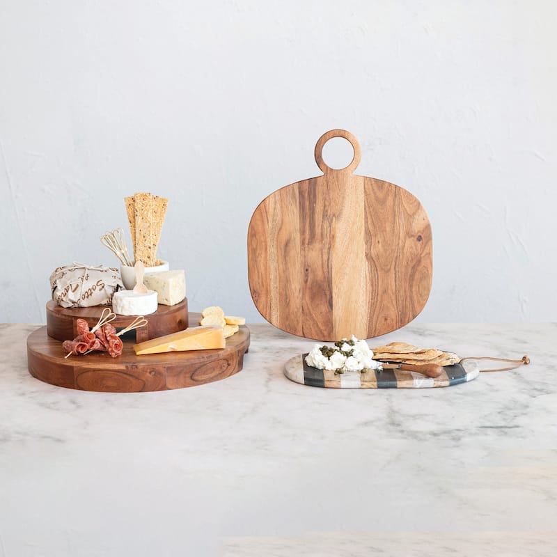 Acacia Wood Cheese and Cutting Board with Handle - 15.8"L x 13.8"W x 0.6"H