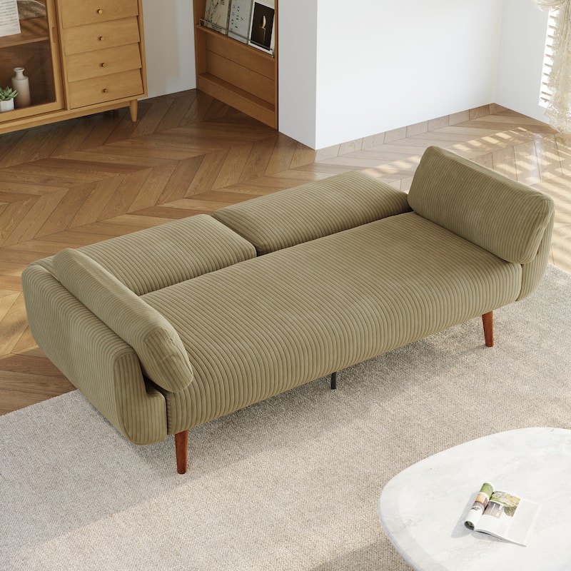 73" W Upholstered Corduroy Convertible Sleeper Sofa Bed with Pillows