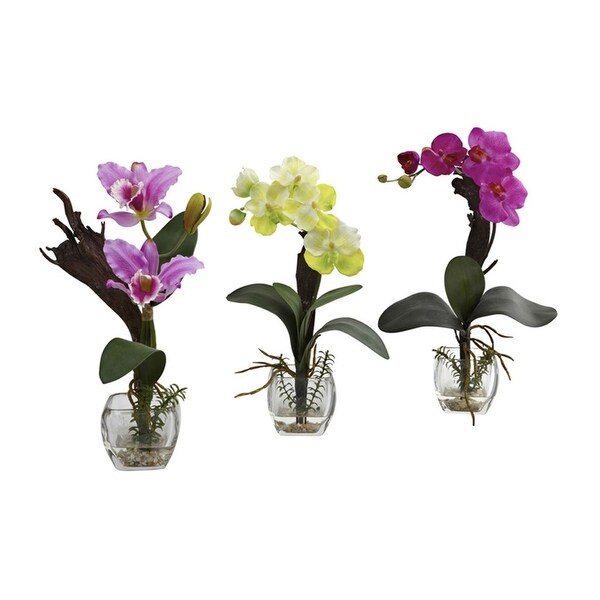 Nearly Natural Mixed Orchid with Cube Arrangements - Set of 3 - ortment1