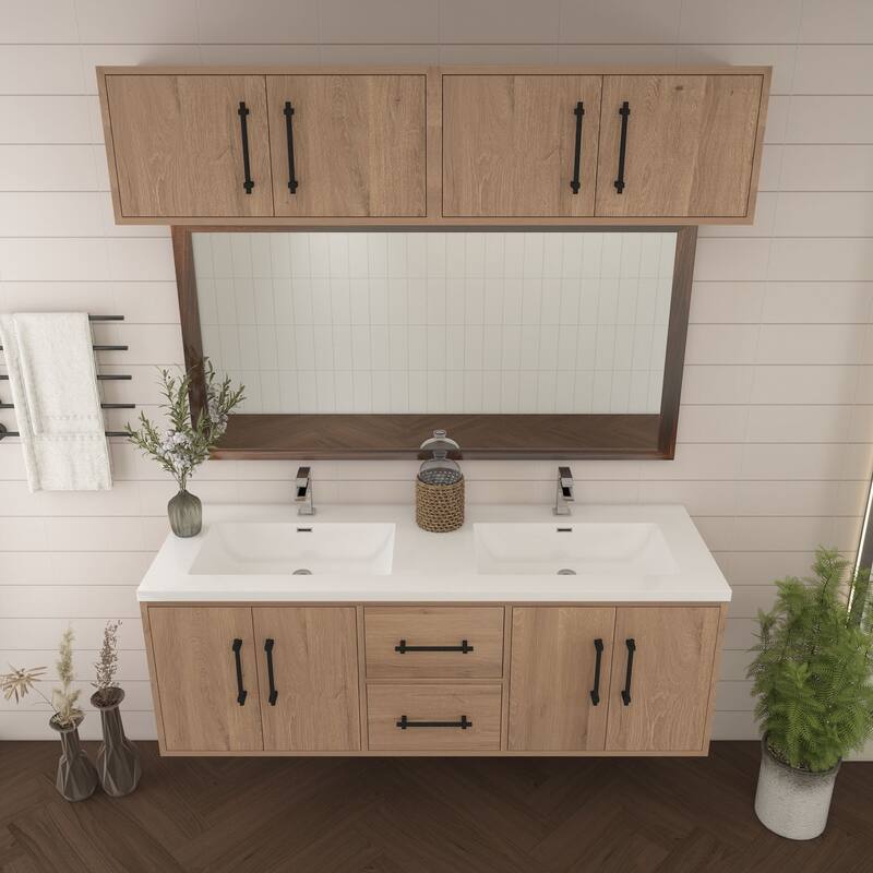 Victoria 60'' Wall-Mounted Double Sink Vanity Set with LED light Top Cabinet