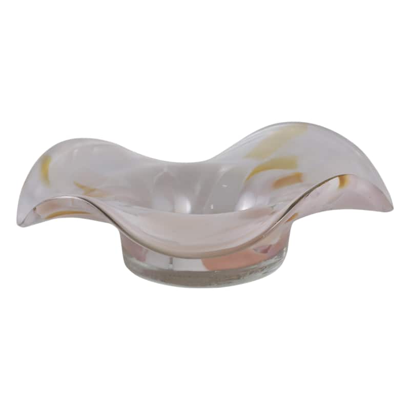Glass Decorative Bowl Wavy Freeform Silhouette Home Decor - 9" Yellow - 9.5" x 7.5" x 2.75"