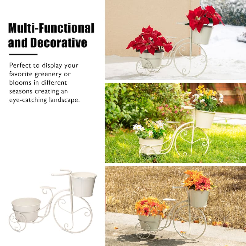 Glitzhome 21.5"L Spring Farmhouse Metal Bicycle Planter Stands Flower Pot Cart