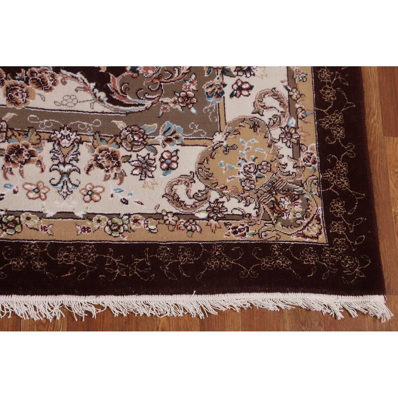 Burgundy Red Floral Kashan Turkish Rug Machine-Made Carpet - 6'7" x 9'10"