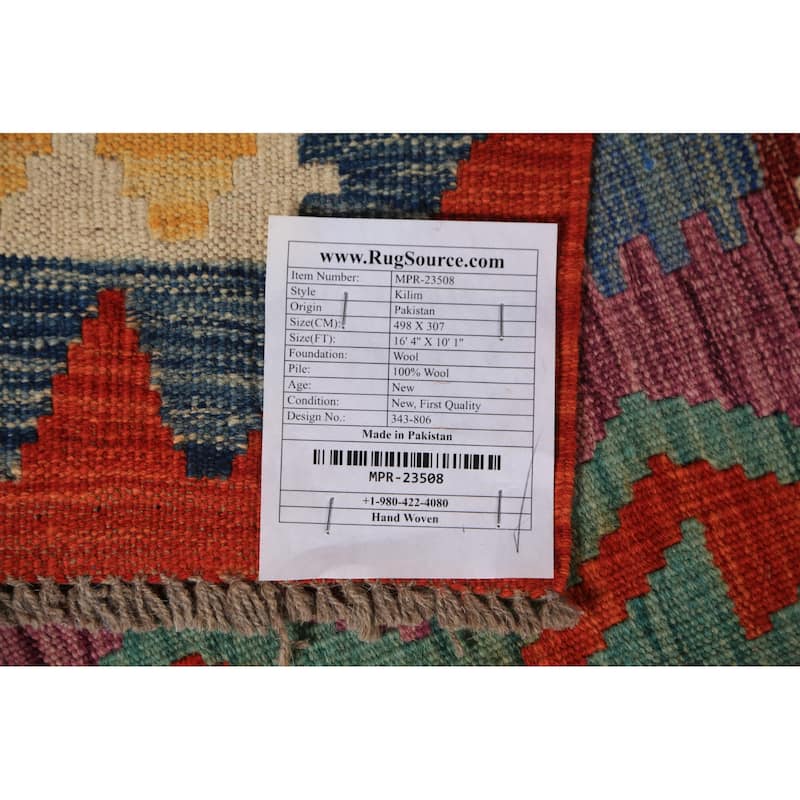 Kilim Oriental Large Rug Hand-Woven Southwestern Wool Carpet - 10'1"x 16'4"