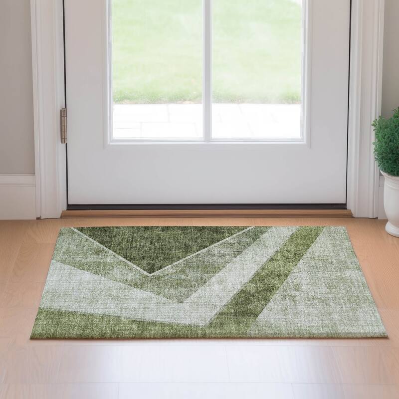 Premium Washable Super Soft Modern Ziggy Mayfield Rug - Olive - 1' 8" x 2' 6" - Rectangle