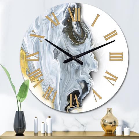 Designart 'Black And White With Gold Marble Abstract' Modern wall clock
