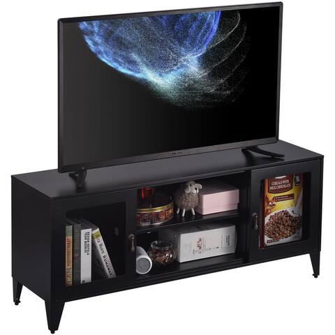 TV Cabinet Industrial Style with 2 Door Metal TV Stand for Living Room Entertainment Center for TVs Up to 55",Black