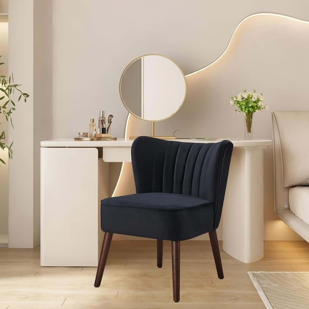 Modern Velvet Accent Chair Set of 2, Soft Upholstered Living Room Chair with Wooden Legs