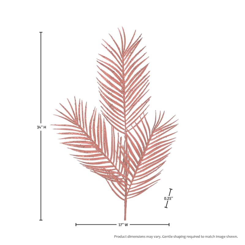 34" Glitter Mica Triple Palm Leaf Spray