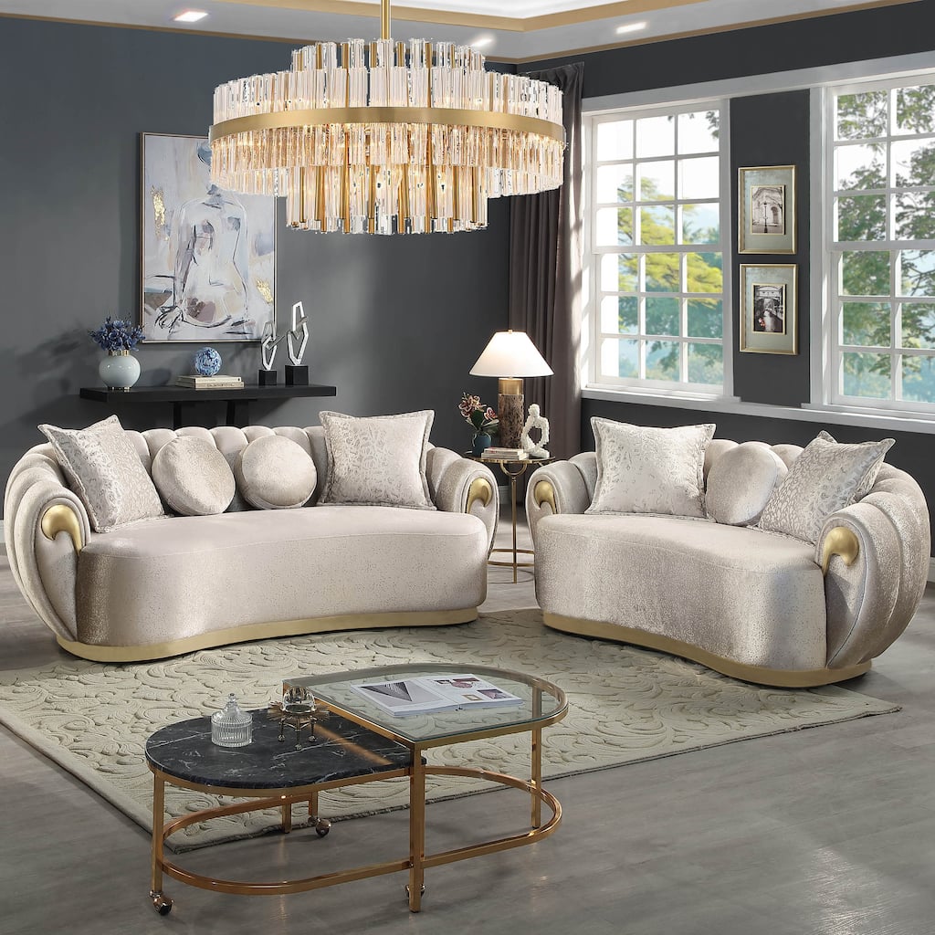Furniture of America Vesper Glam 2-Piece Metallic Taupe Curved Back Sofa Set with Accent Pillows