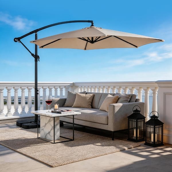 Karl Home |Patio 10FT Round Cantilever Umbrella With Waterproof Polyester Outdoor Sun Shade