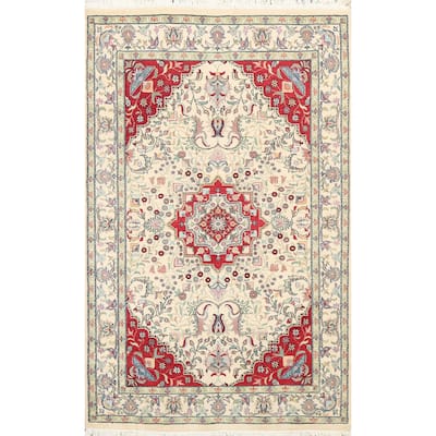 Wool/ Silk Vegetable Dye Tabriz Area Rug Hand-knotted Oriental Carpet - 4'2" x 6'1"
