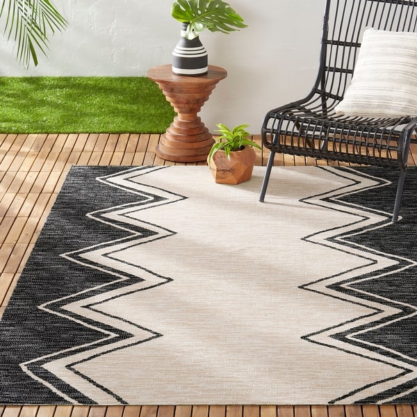 slide 2 of 10, Nicole Miller New York Patio Sofia Leon Indoor/Outdoor Area Rug 5'2"x7'2" - Black/Ivory