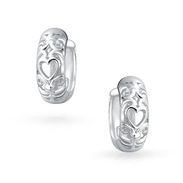 20mm Ladies 14K White Gold Romantic Filigree Heart Dangle Post Earrings