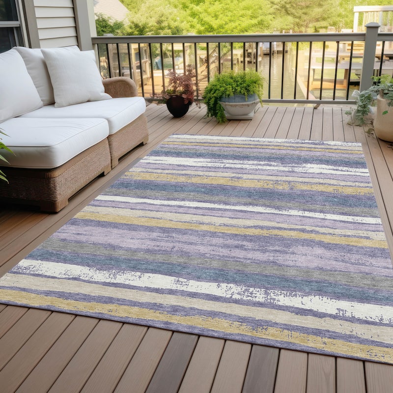 Machine Washable Indoor/ Outdoor Chantille Stripe Rug - Purple - 3' x 5'
