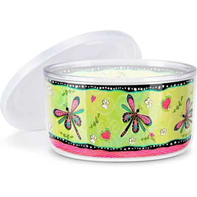 Dragonflies Double Wall Insulated Unbreakable Plastic Bowl with Lid Holds 22 Fluid Ounces Microwave Safe Dishwasher Safe