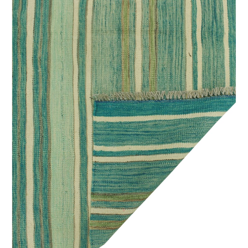 Hand-Woven Winchester Kilim Lareen Lt. Green/Blue Rug - 4'9" x 6'10"