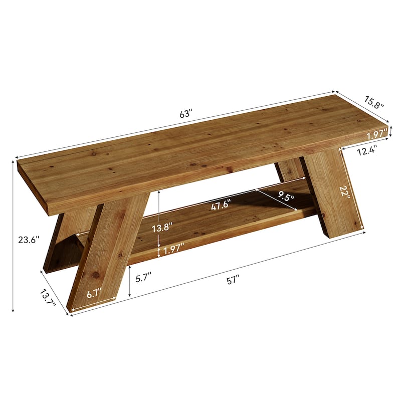 63 Inch Long Solid Wood TV Stand for TVs Up to 75 Inches - 15.75" D x 63" W x 23.62" H