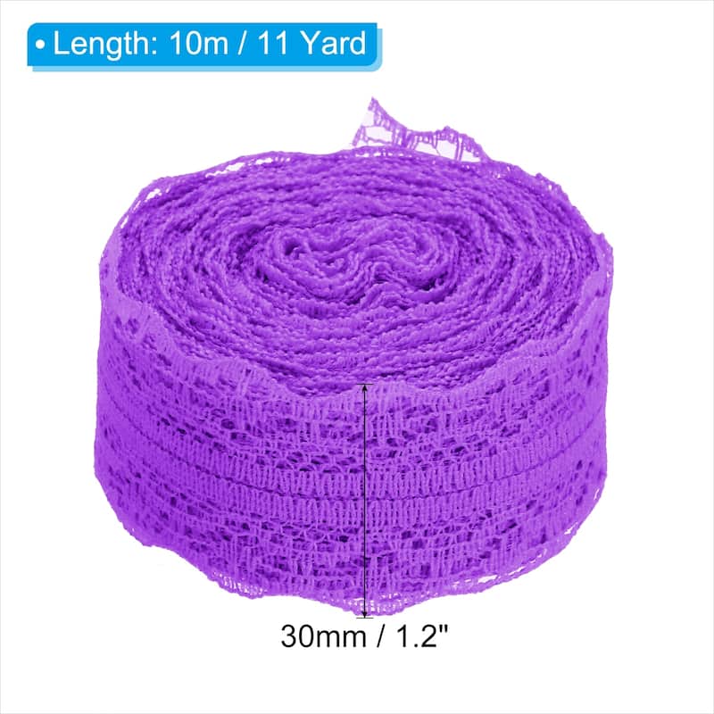 2pcs 1.2" Wide 11 Yards Lace Trim Ribbon Sewing Lace Wrapping Decor - Purple