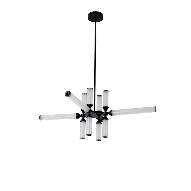 45" Black Aluminum LED Chandelier With White Glass Shades