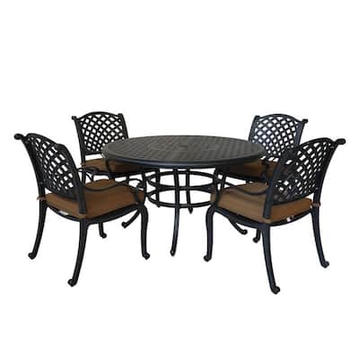 Ventura Cast Aluminum 5 Piece Round Dining Set with 4 Arm Chairs