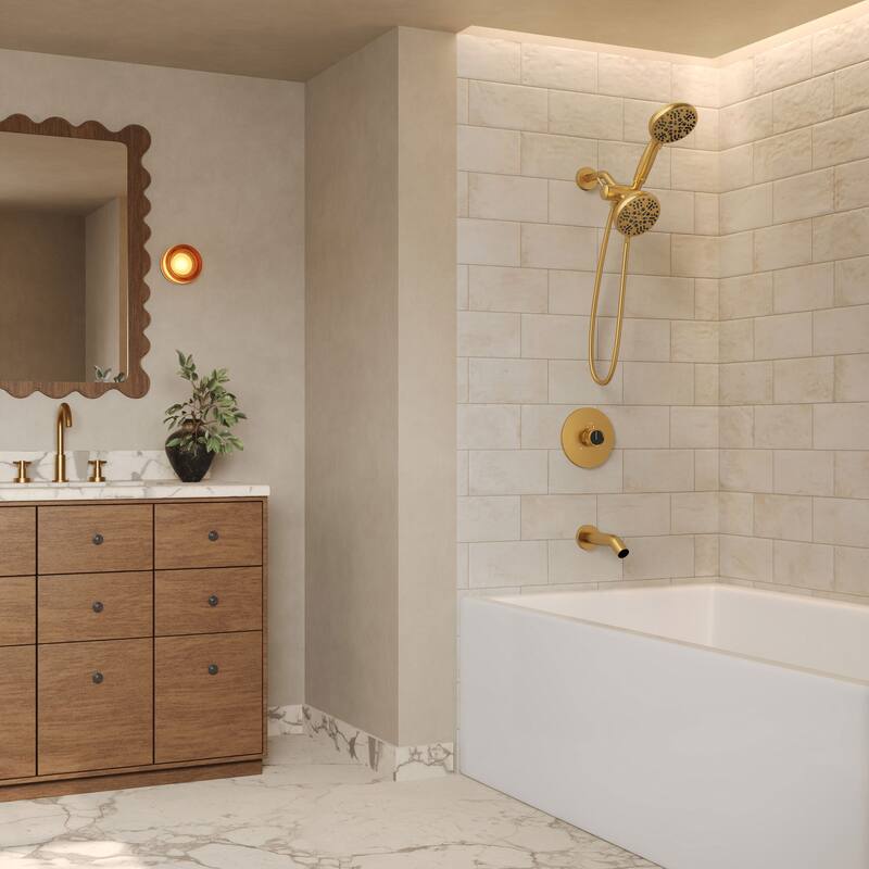 GRANDJOY 5-Spray Wall Mounted Shower Faucet System with Valve - Brushed Gold