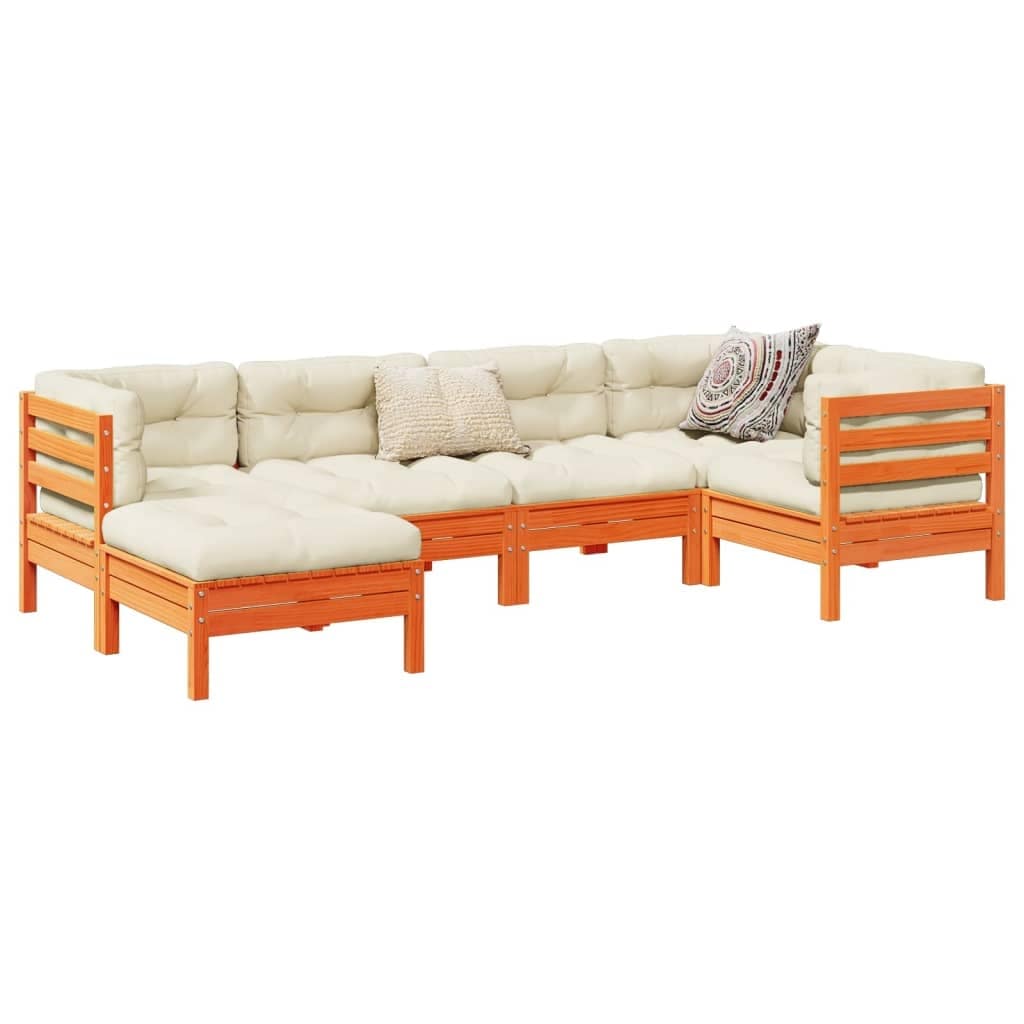 vidaXL 6 Piece Patio Sofa Set with Cushions Wax Brown Solid Wood Pine - 24.8" x 24.8" x 24.6"