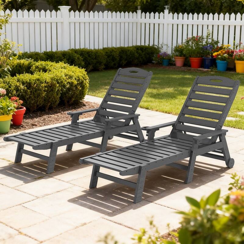 Domi Patio Lounge Chair Outdoor, HDPE Outdoor Chaise Lounge with Reclining Backrest, Pool Lounger Chair for Outside, Poolside