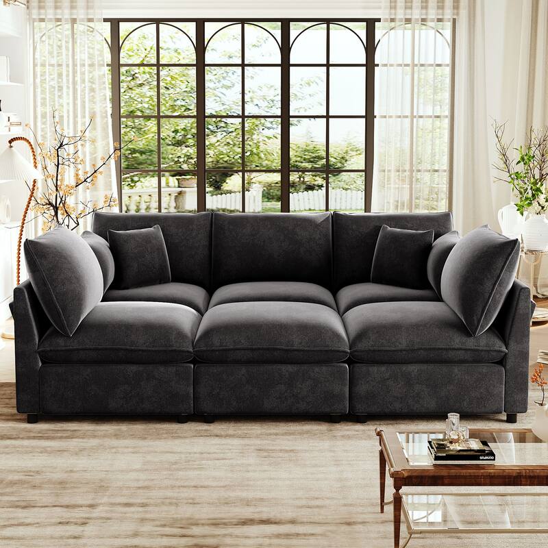 Smooth Chenille Sectional Sofa U-Shaped Modular Sofa Bed L-Shaped Couch with Movable Ottoman, Storage Armrests and USB Ports