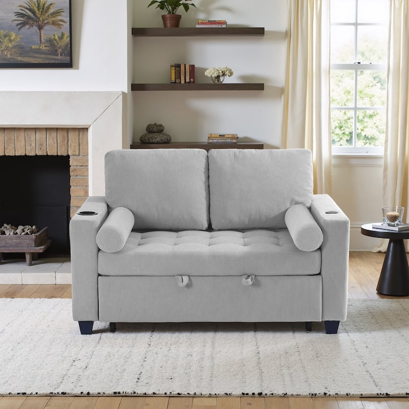 Corduroy Pull-Out Chair Bed Adjustable Recline Convertible Sleeper Sofa