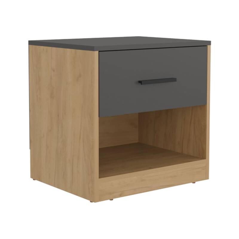 Modern Nightstand with Door and Shelf, Natural Oak and Gray Finish