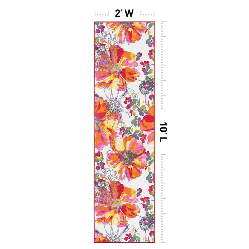 World Rug Gallery Modern Bright Flowers Non-Slip Area Rug Multi