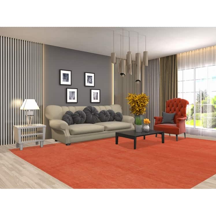 Orange Gabbeh Modern Area Rug Hand-Knotted Wool Carpet - 9'0"x 11'7"