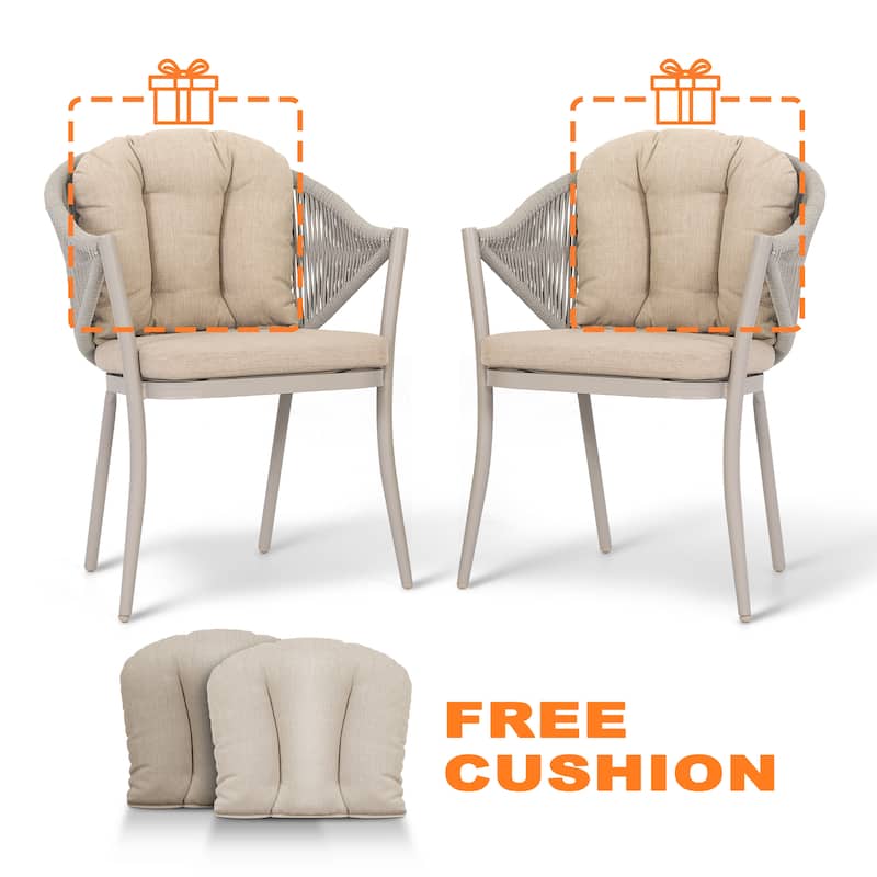 Outdoor 2-Piece Woven Rope Conversation Chair Set with Cushions