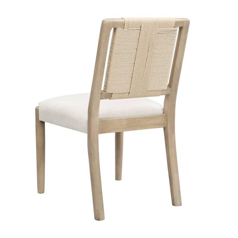 Christopher Knight Home - Modern Upholstered Dining Chairs with Woven Rope Backrest and Rubber Wood Frame (Set of 2)