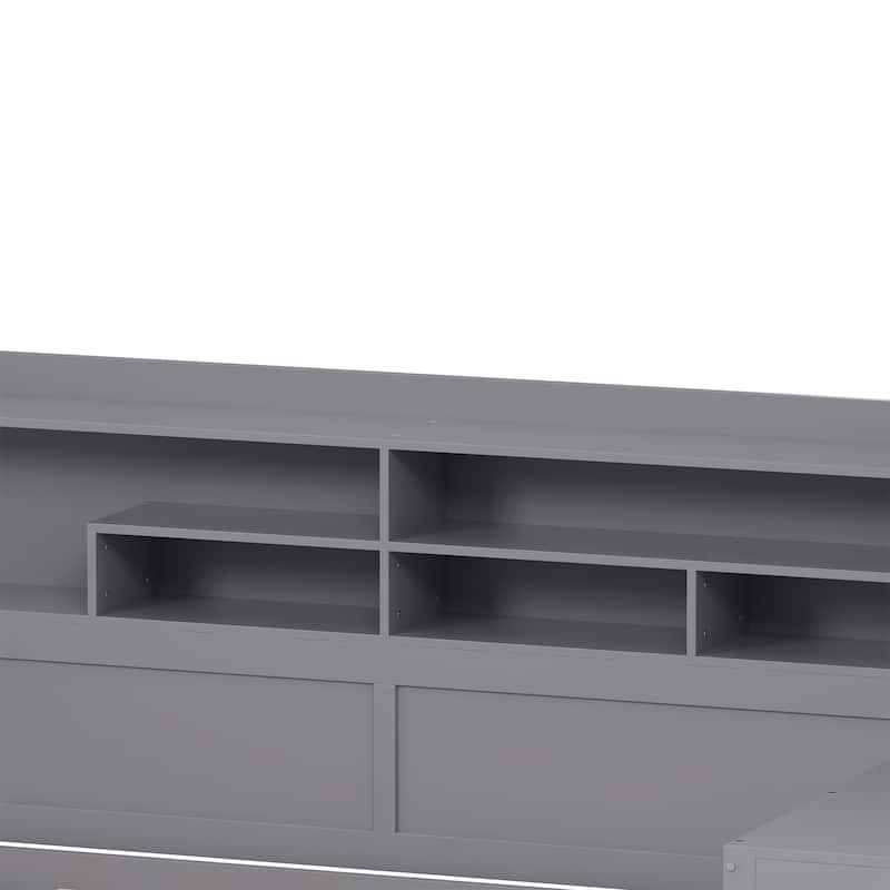 Twin/Full Size Wood Daybed w/ Shelves,Twin Size Trundle Bed,Study Desk