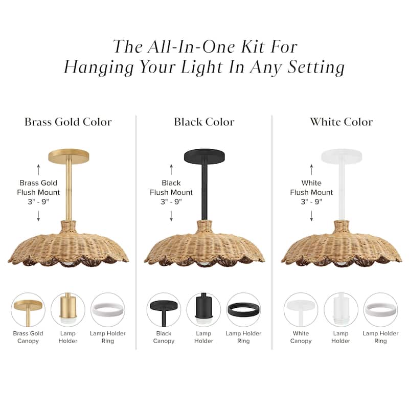 Sammie Rattan Flush Mount Jute Fibers Natural 1-Light Handwoven Ceiling Light for Bedroom or Hallway in Modern, Farmhouse Style