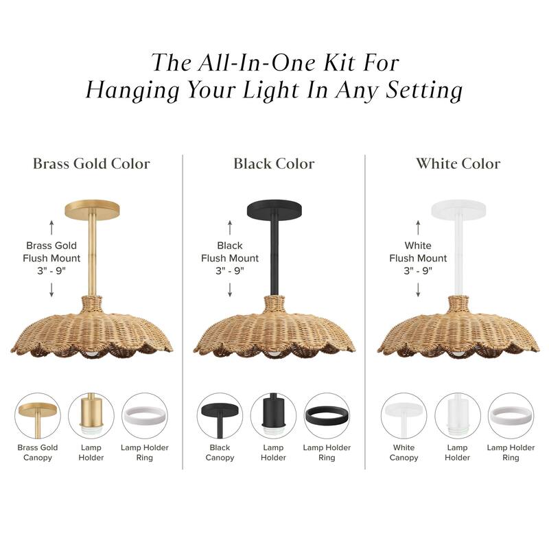 Sepherina Rattan Flush Mount - Rattan Natural 1-Light Handwoven Ceiling Light for Bedroom or Hallway in Modern, Farmhouse Style