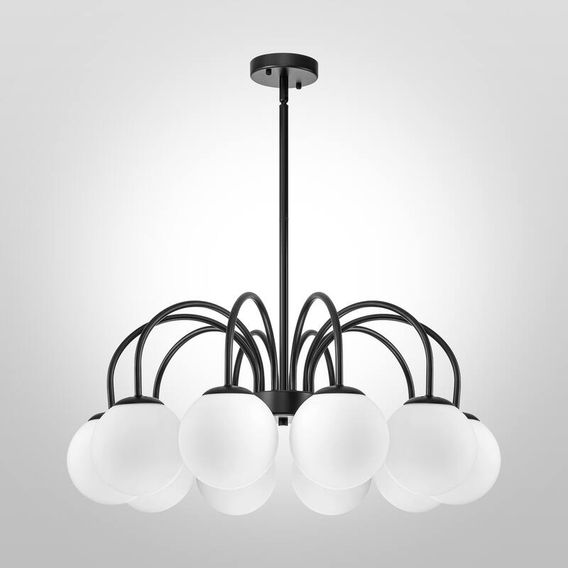 6/10-Light Modern Linear Sputnik Cluster Frosted Opaque Glass Globe Bubble Chandelier for Dining Room
