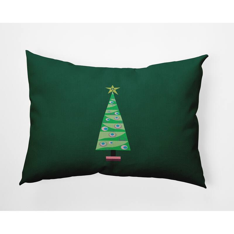 Cartoon Christmas Tree Indoor/Outdoor Throw Pillow - 14" x 20" - Forest Green