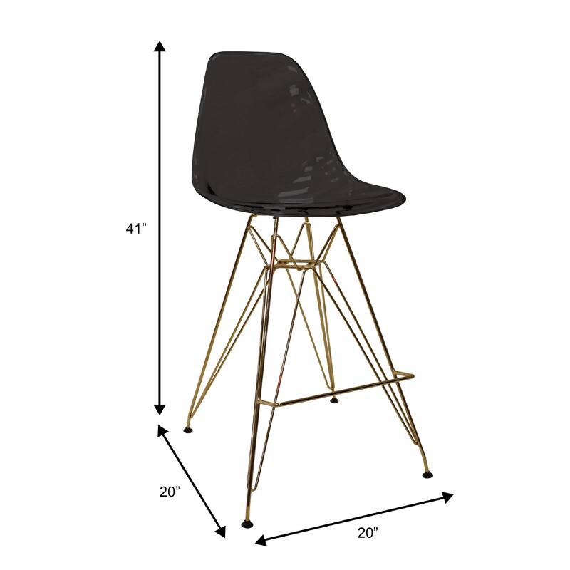 Cresco Modern Ergonomic Acrylic Gold Finish Steel Frame Barstool with Footrest, Sleek Design for Kitchen or Home Bar Seating