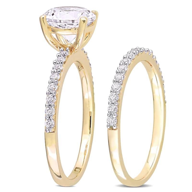 Miadora Created White Sapphire Solitaire Bridal Ring Set in 10k Yellow Gold