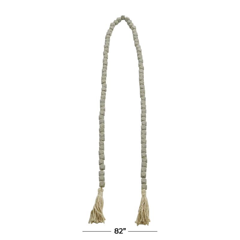 Mango Wood Handmade Hexagon Carved Geometric Long Beaded Garland with Tassel - Roche River Decor