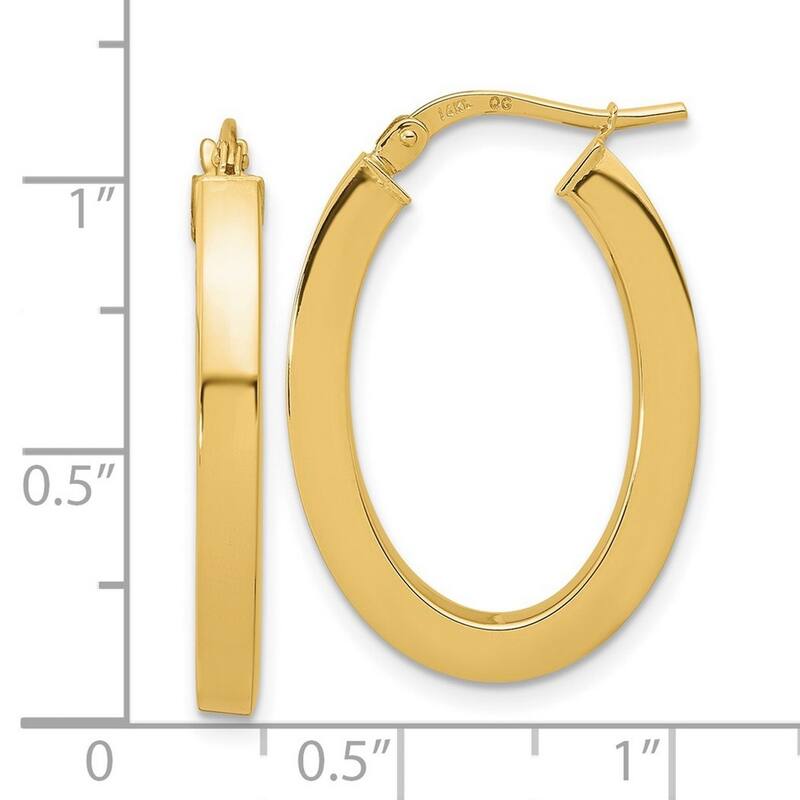 14k Yellow Gold Polished Square Tube 23x3mm Oval Hoop Earrings