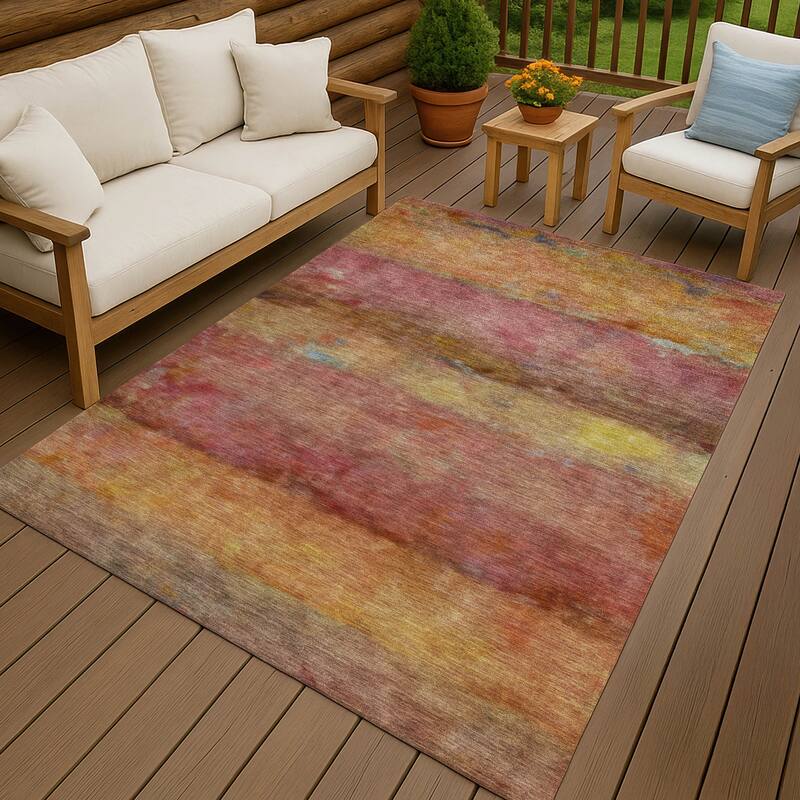 Machine Washable Indoor/ Outdoor Contemporary Ombre Chantille Rug