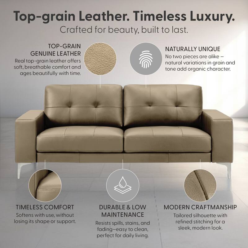 Faelin 79" Modern Sofa Loveseat, Top Grain Leather Couch with Removable Cushions