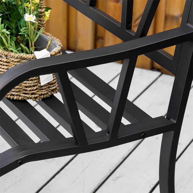 Outdoor Steel Garden Bench with V Shaped Backrest Two Seat Patio Bench for Yard Porch and Balcony - 50" L x 23.5" W x 34.25" H