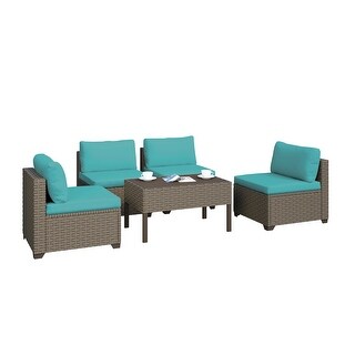 Keys 5-Piece Outdoor Conversation Set with Armless Sofas and Coffee Table in Summer Fog Wicker